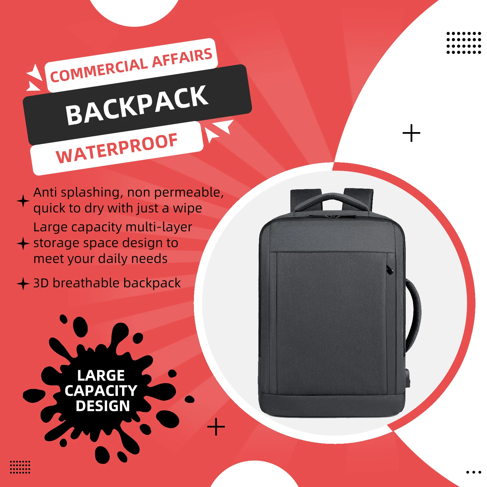 

Multifunctional Backpack with USB Charging, High Capacity,Fashionable,Casual,Breathable,Splash Proof, Computer Storage Bag, New