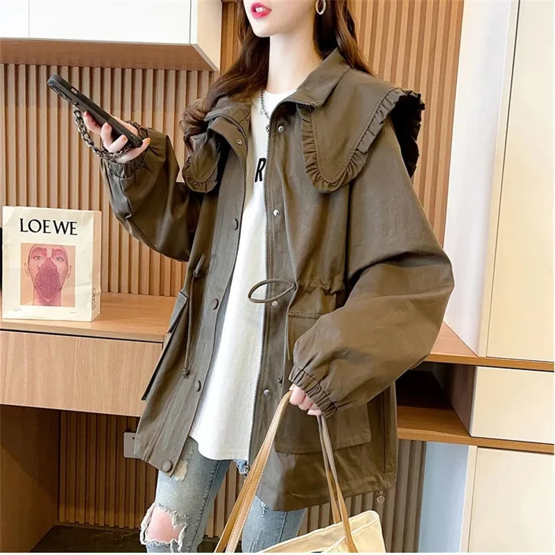 Woherb Korean Chic Loose Jackets Women Vintage Stand Collar Button Windbreaker 2025 Autumn Casual Coats Chaquetas Mujer