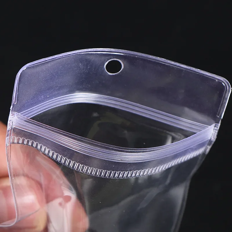 200pcs Transparent PVC Jewelry Pouches Bags with Hole Clear Anti-Oxidation Zip Lock Earring Pendant Necklace Storage Holder