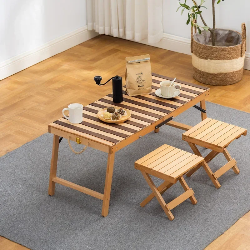 Set Portable Beech Folding Table Camping Picnic Table and Chair Set Wholesale Home Small Coffee Table Combination