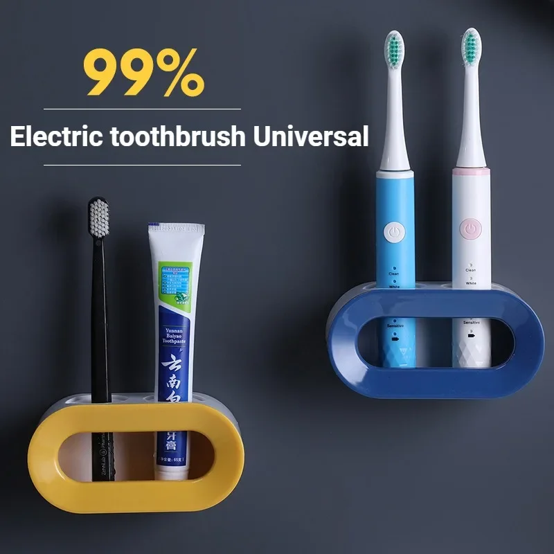 Electric Toothbrush Holder Double Hole Self-adhesive Stand Rack Wall-Mounted Holder Storage Space Saving Bathroom Accessories