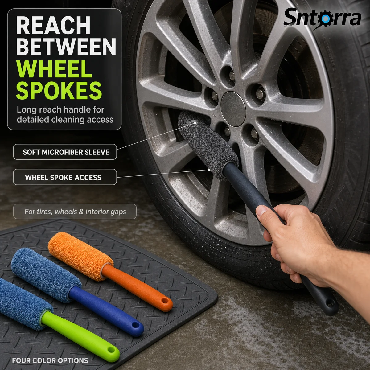 Long Handle Ultrafine Fiber Tire Brush Car Cleaning Duster Tire Brush for Automotive Care