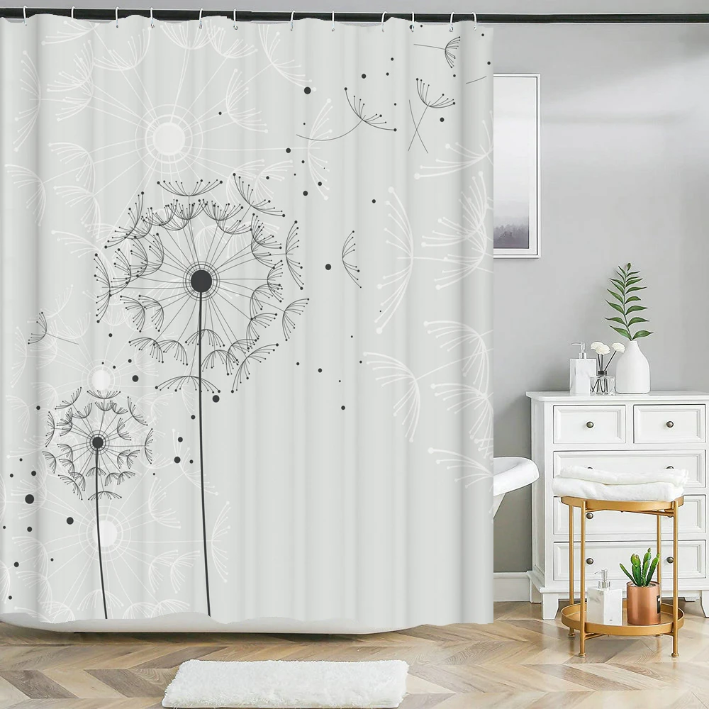 Bathroom Waterproof Shower Curtain Simple Leaf Dandelion Printed Curtain Home Decor Polyester Fabric Shower Curtain with Hook