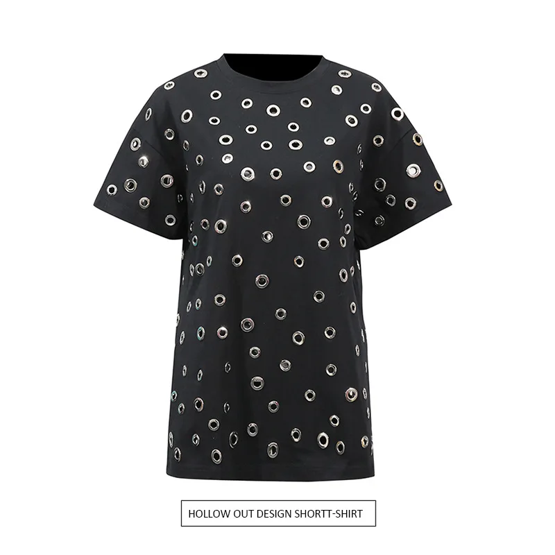 

Autumn New Round Neck Women's T-shirt with A Unique and Niche Design Hollowed Out Short Sleeved Top Suitable for Going Out