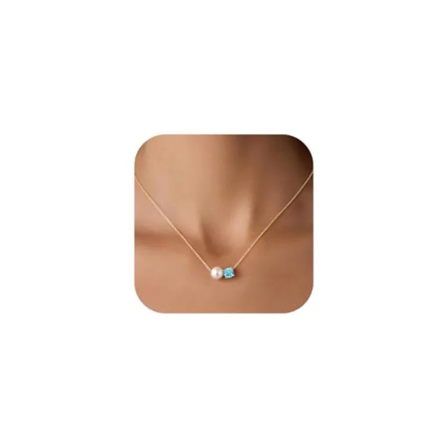 

Turandoss Birthstone Necklaces for Women Girls Trendy, Dainty 14K Gold Plated Created Pearl 12 Months Round Birthstone Necklace