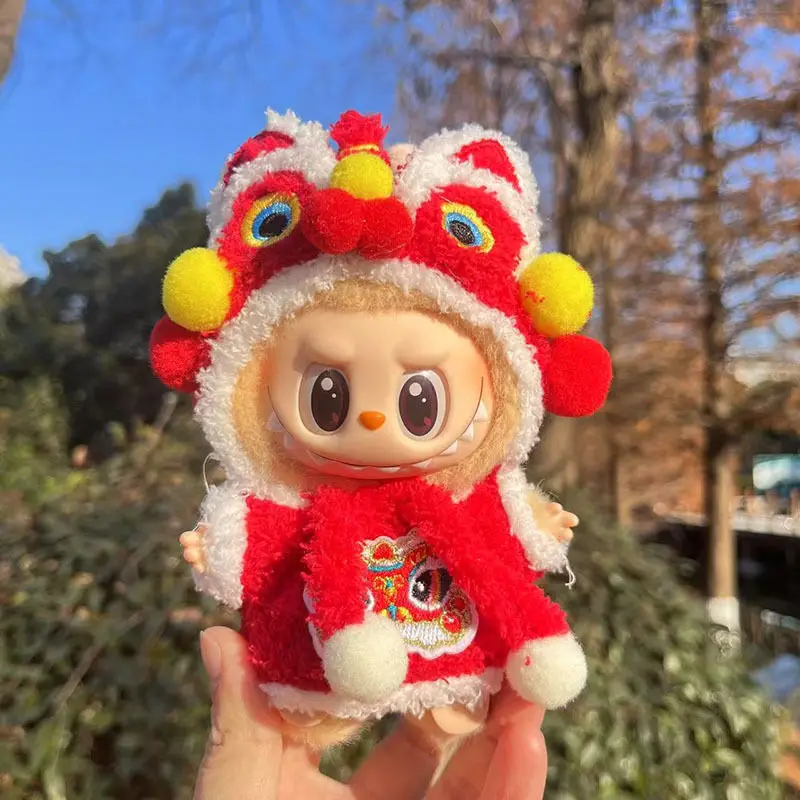 라부부 라이온 각성 시리즈 의상 레드 페스티벌 의상 레드 세트 탕복 인형 액세서리 장난감 새해 선물 17cm