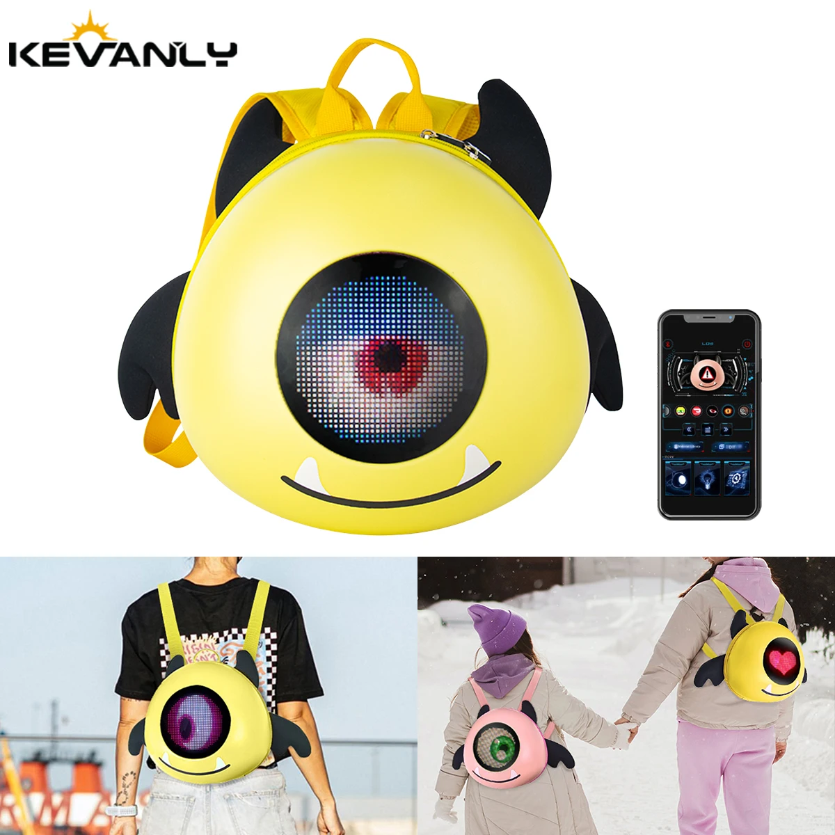

Little Devil Led Luminous Eyes Backpack Children Schoolbag Girl Travel Cute Hard Shell Mobile App GIFT Motorcycle Shoulder Bag