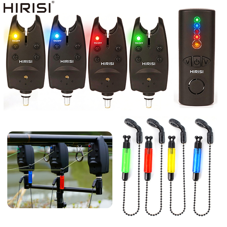  Hirisi SR‑4 Carp Fishing Bite Alarm Swinger Set LED Light Adjustable Sensitivity Bite Indicator For Night Carp Angling Accessory 