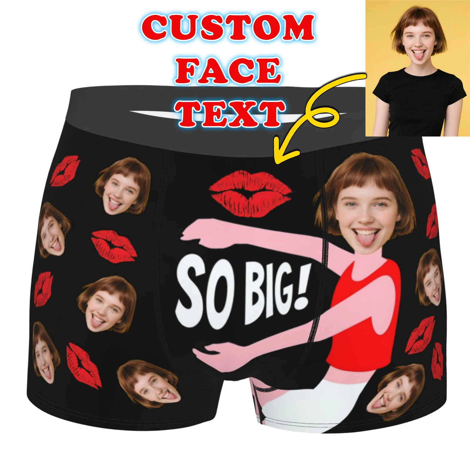 Valentine's Day Personalized Face Photo Custom Underwear Boxer Briefs Soft Shorts Panties Underpants For Husband Boyfriend Gift