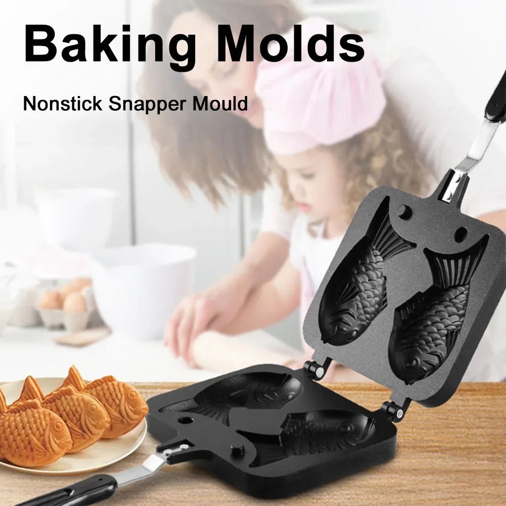 مزدوجة الأسماك على شكل Taiyaki الحلوى الهراء كعكة صانع عموم غير عصا مقلاة قوالب الوافل سبائك الألومنيوم Taiyaki مقلاة خبز