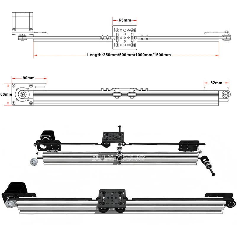 Openbuilds V-Slot NEMA17 Attuatore lineare Kit guidato a cinghia con motore passo-passo Nema17 Tavolo scorrevole con movimento CNC Viaggio 105-1355mm