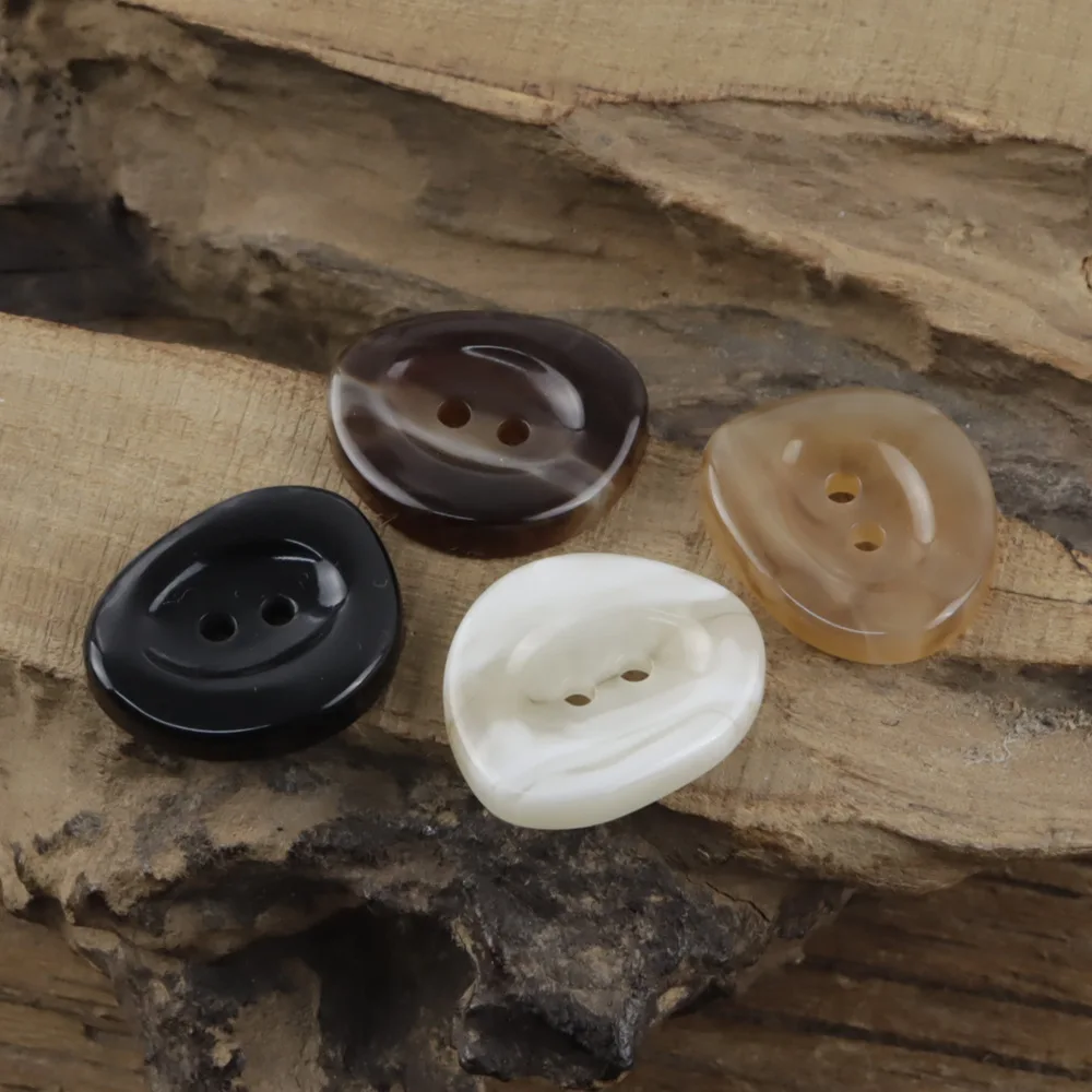 10Pcs 30mm Elliptical Imitation Jade Irregular Two Eyes Beige Resin Button High-End Windbreaker Sweater Coat Button N853