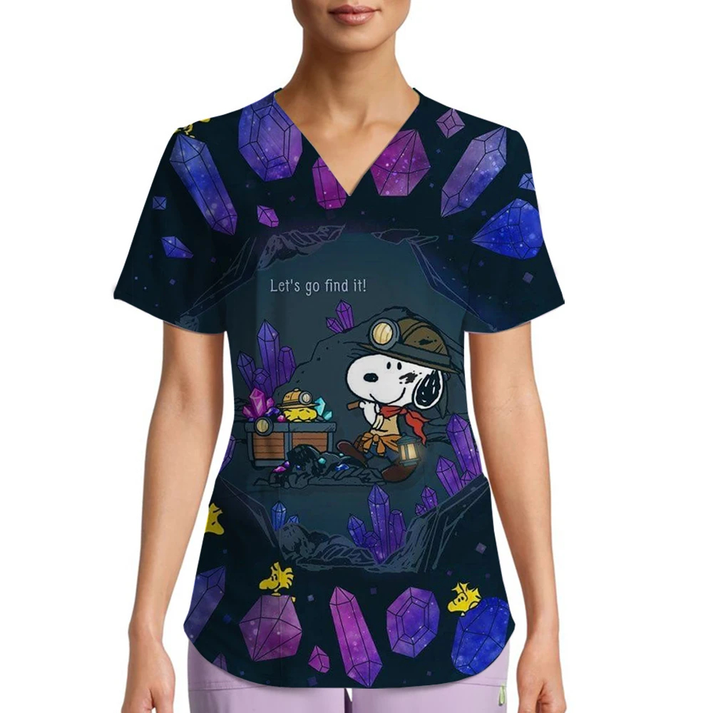 Uniforme infermieristica femminile Dental Snoopy stampa Scrub medico Top Toelettatura animali Forniture veterinarie Infermiera Uniformi da donna Camicia