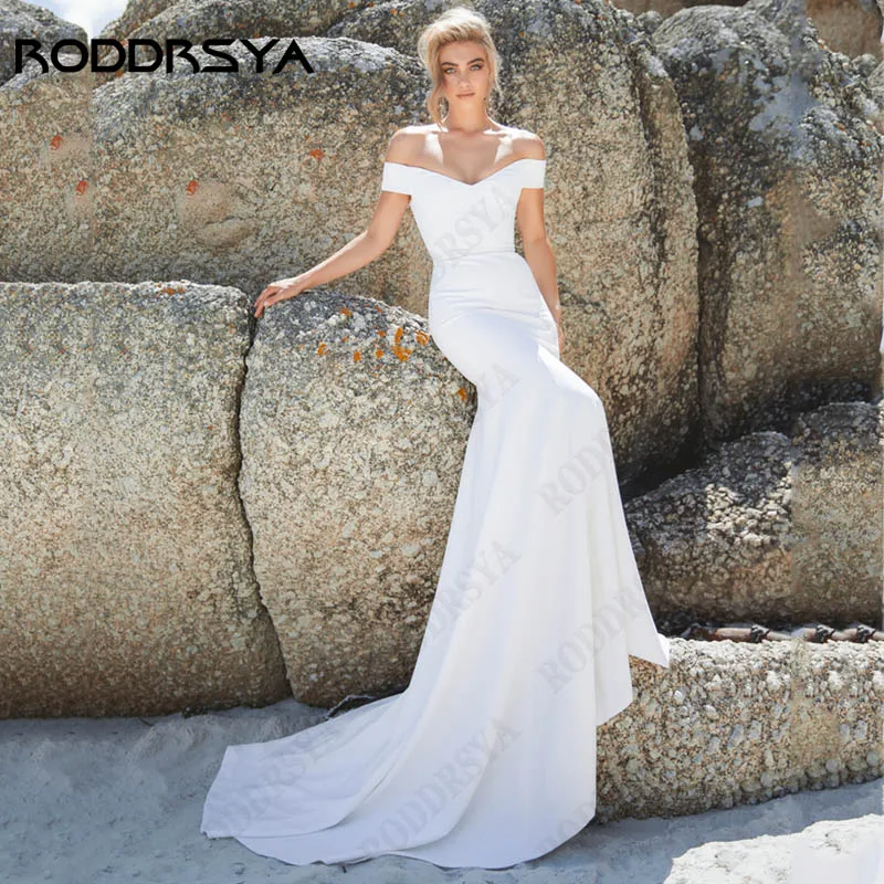 

RODDRSYA Simple V-Neck Satin Bridal Party Cap Sleeveless Mermaid Wedding Dresses For Women Backless Vestido De Novia Custom Made