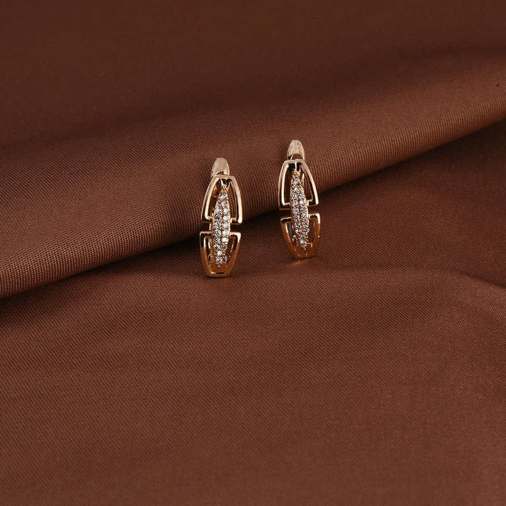 Geometric Chain Earrings Ladies' Copper Double Layer Hollow Rectangular Cubic Zirconia Earrings Elegant Jewelry Wedding Gift
