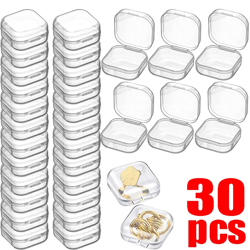 

30PCS Transparent Jewelry Packaging Box Mini Square Plastic Flap Storage Case Ring Earrings Jewelry Display Container Organizer