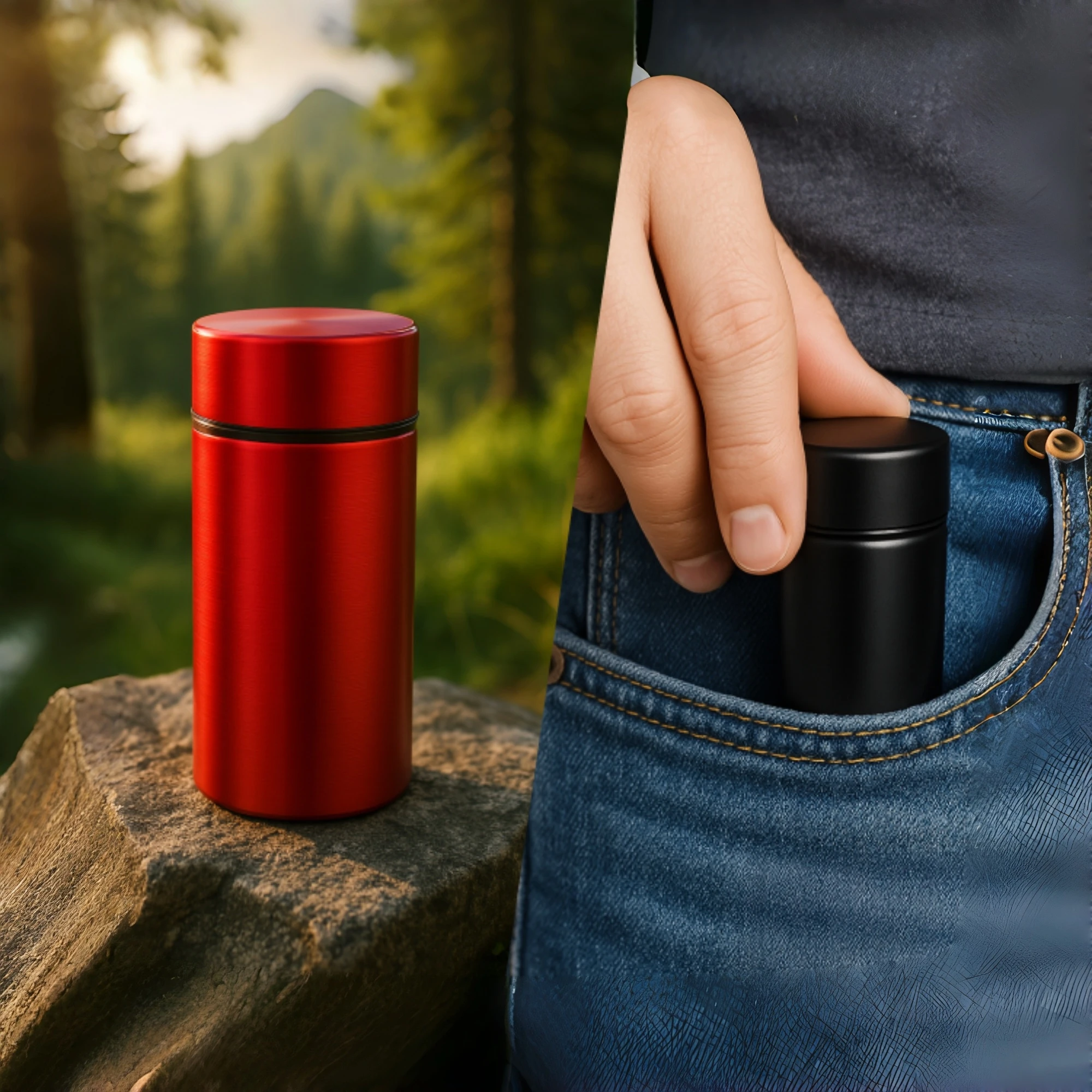 جرة مقاومة للرائحة 50 مل 1/8 أونصة حاوية تخزين محكمة الغلق محمولة متعددة الاستخدام زجاجة مخبأة من الألومنيوم للقهوة والأعشاب والتوابل للحفاظ على الحر