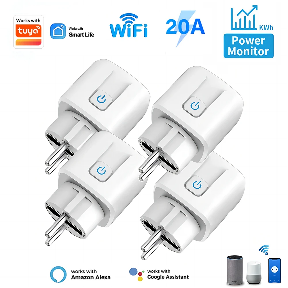 Kompatibel mit Tuya EU-Steckdose WiFi 16A/20A mit Stromüberwachung Timer-Steckdose Smart Life APP-Steuerung Alexa Google Home Alice