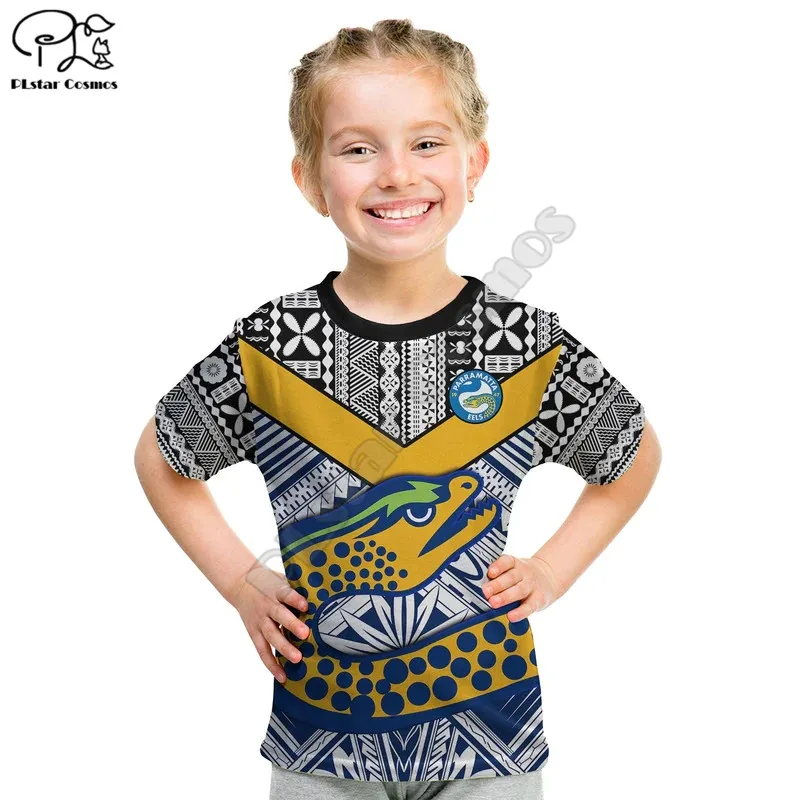 Custom Text and Number Eels Rugby T Shirt KID Polynesian Tapa Pattern Premiers 3D Print T Shirts Summer Boy Girl Oversized Tops