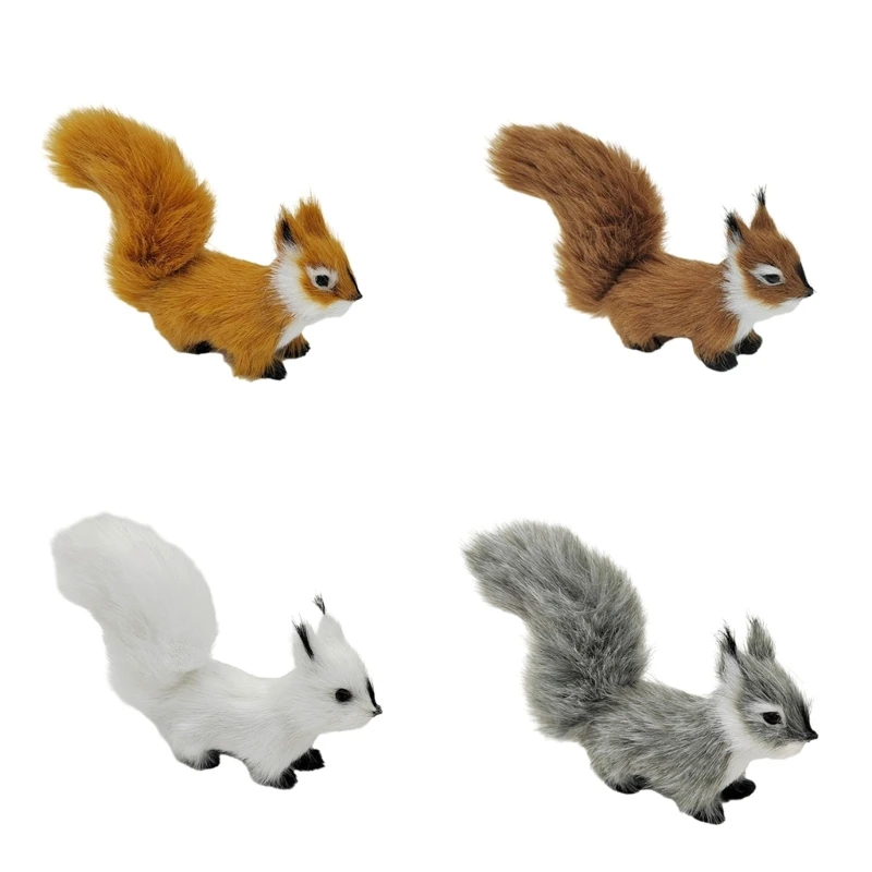 Squirrels Figurine Furry Animal Statue Simulated Stuffed Animal Plush Toy Suitable for Garden or Office Decoration