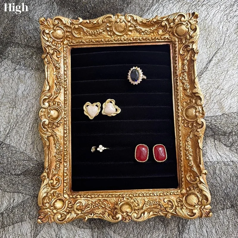 

Винтажный бархатный лоток для украшений, подставка для колец с держателями для серег и ожерелий, органайзер для прилавка и поднос для хранения