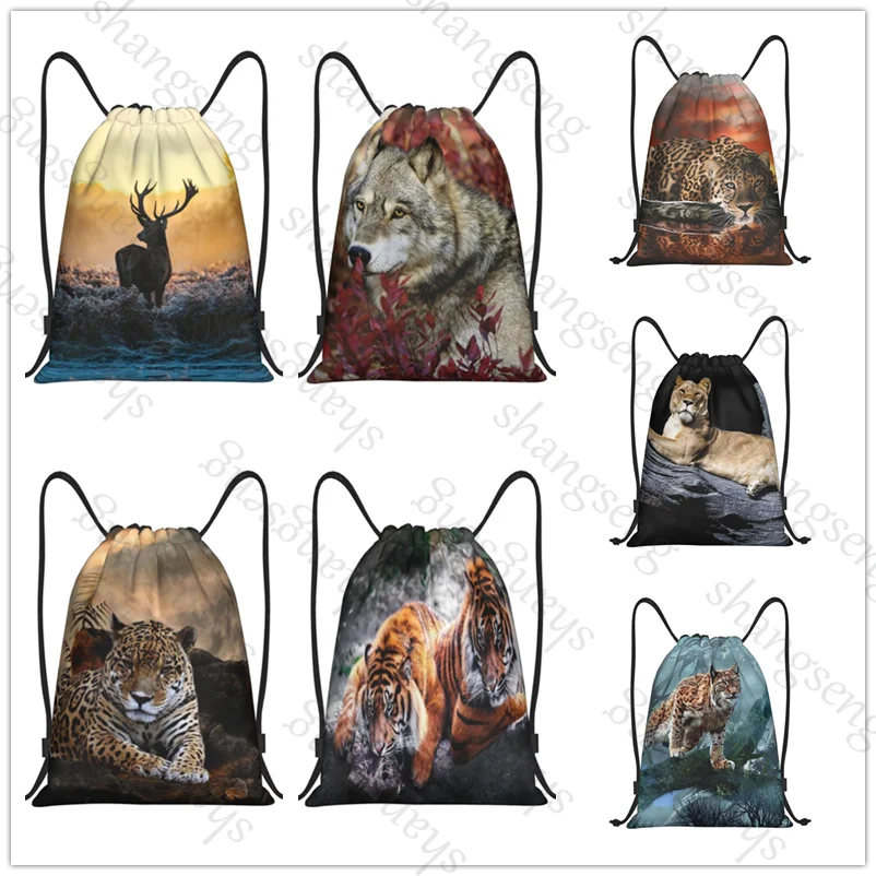 

Сумка на шнурке, спортивный рюкзак, карман, баскетбольные сумки для мальчиков, сумка для обуви на день рождения, Рождество, спортивная сумка, тигры с дикими животными, львы