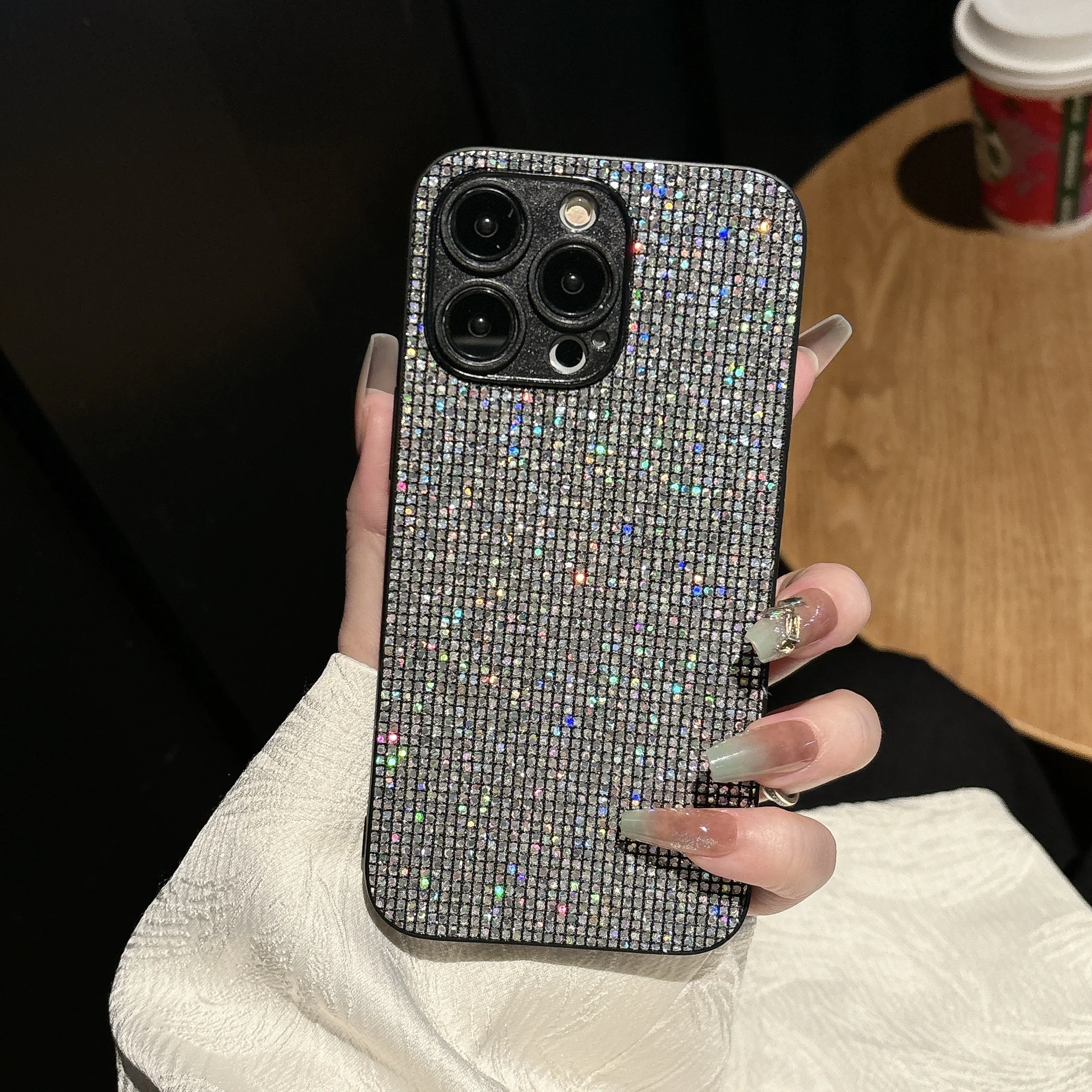 Luxuriöse Glitzer-Pailletten-Gittermuster Weiche Handyhülle für iPhone 16 15 14 13 12 11 Pro Max 16E X XS Plus Stoßfeste Schutzhülle – Detail 3