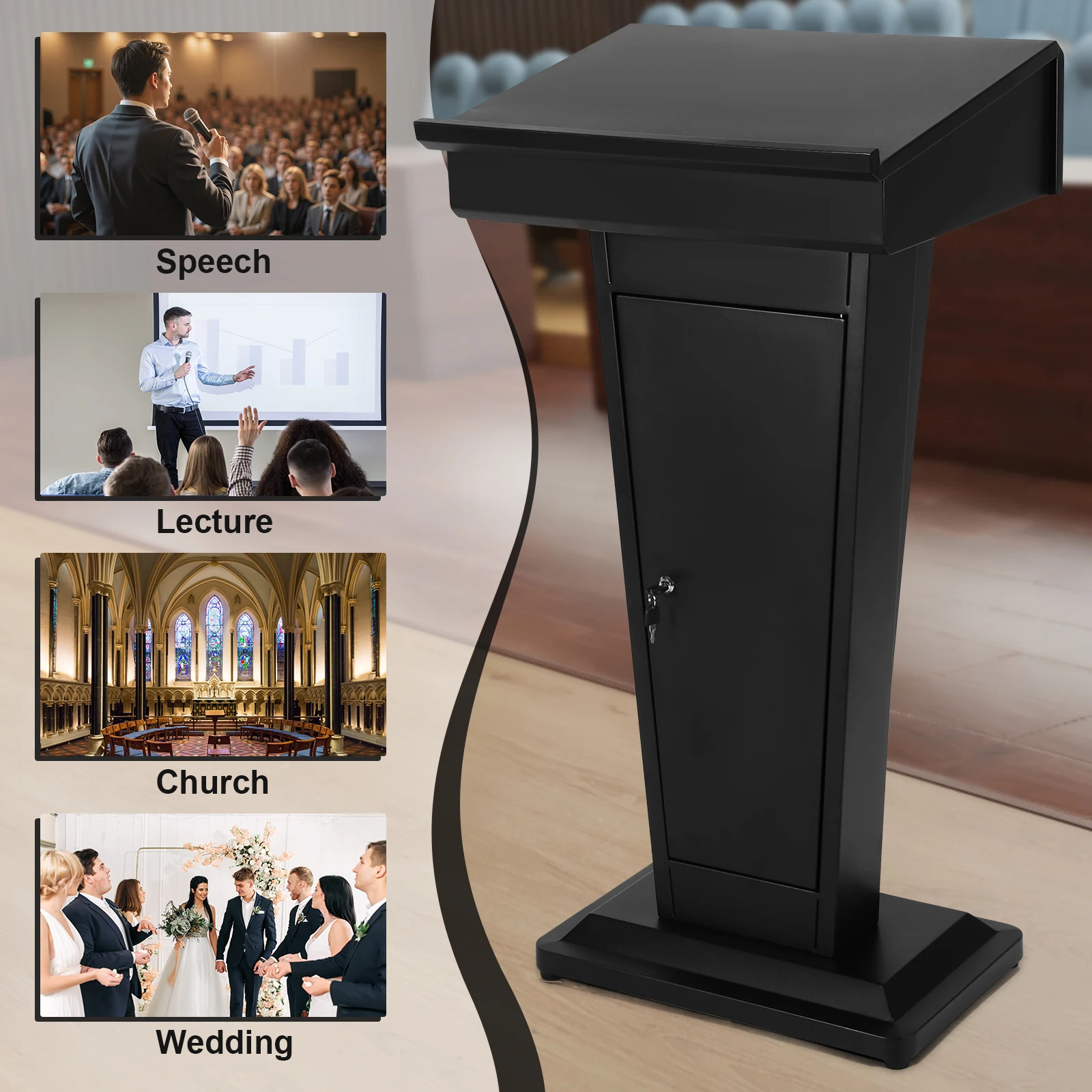 Profession Podium Stand Multi-Purpose Heavy Duty Metal Lecterns Large Capacity for Church School Office Home