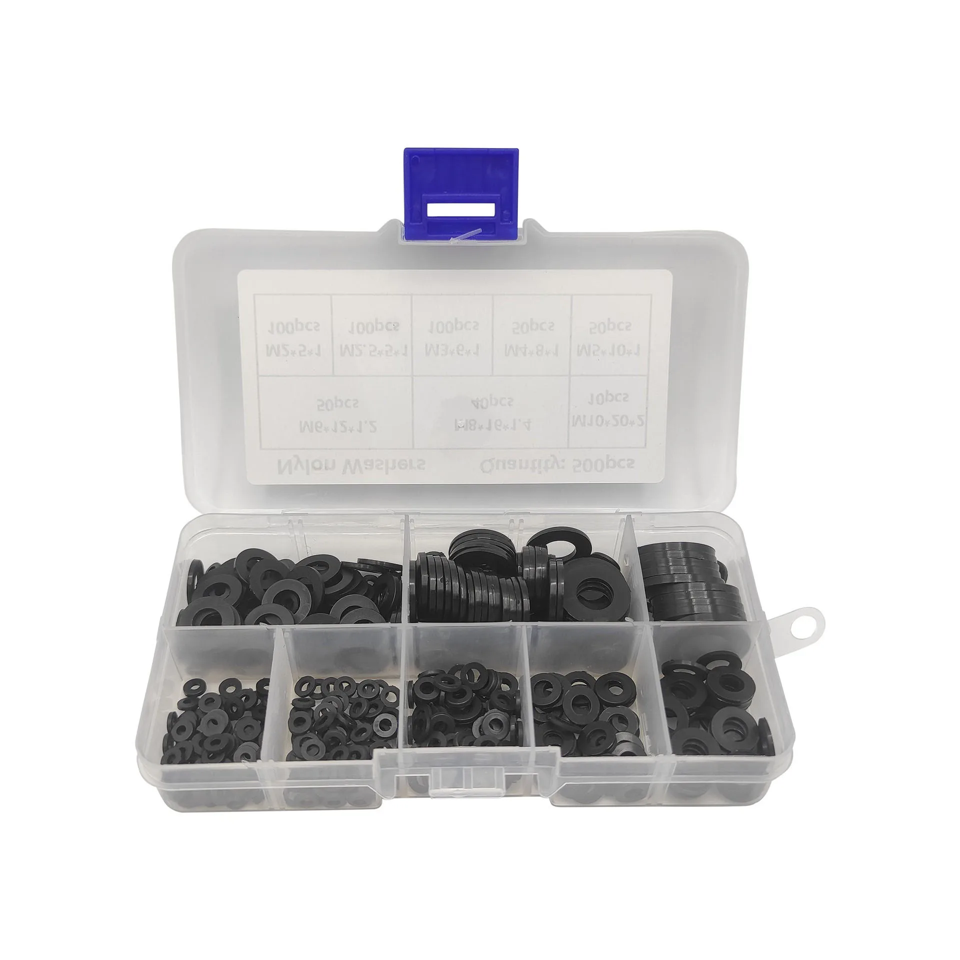 

500Pcs Black Nylon Flat Washers M2-M10 Hardware Fasteners Assortment Kit
