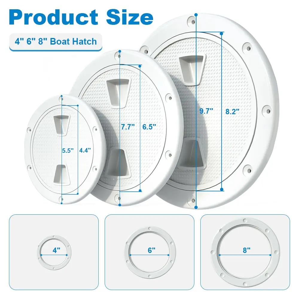 

4”6”8”Boat Hatch Deck Plates for Boats,Round Non Slip Inspection Hatch Detachable Cover Suitable for Ships RV Outdoor Facilities