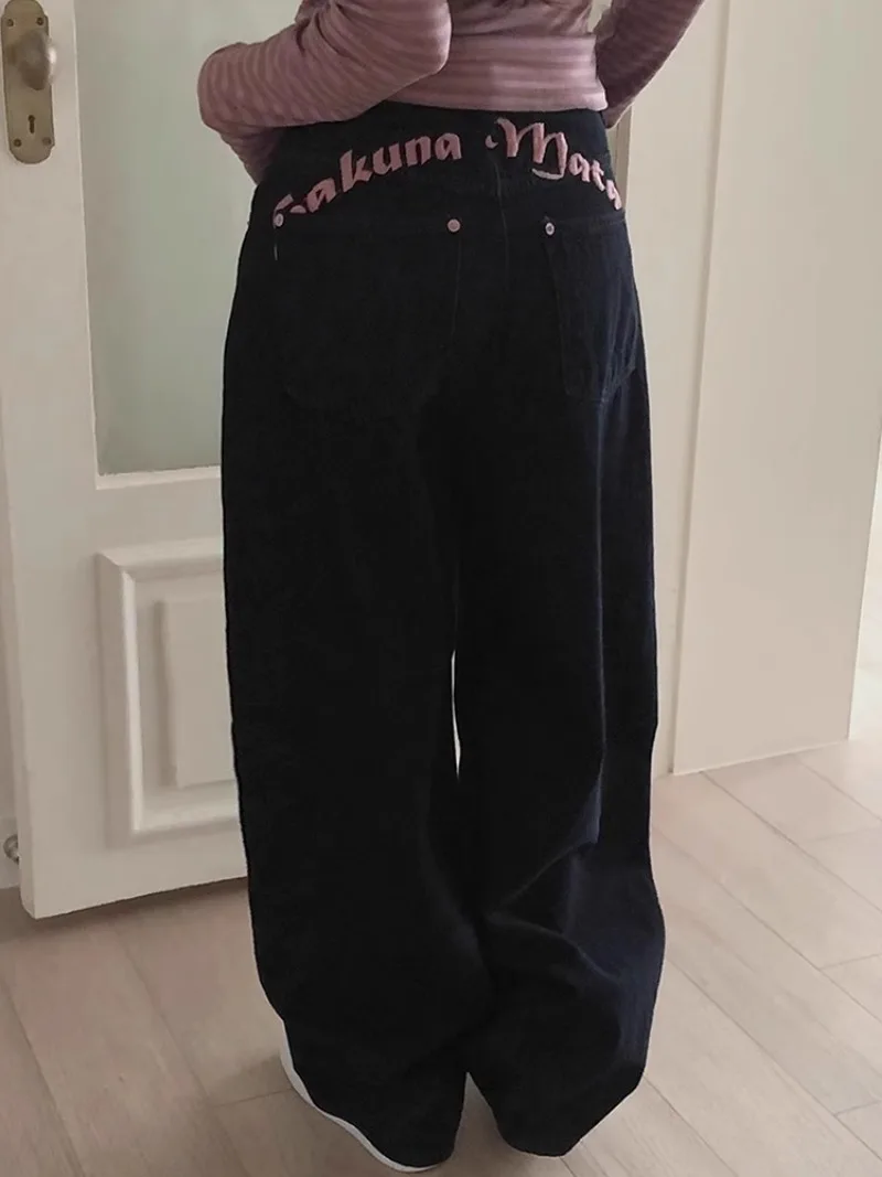 Vintage Black Pants Letter Embroidered Jeans Woman Spring Women New Sweet Cool Spicy Girl High Waist Temperament Y2k Pants