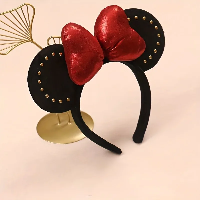 Diadema de Minnie Mouse con lazo dorado, adorno de perlas de imitación, diadema bonita para mujer, adecuada para fiestas del Día de San Valentín y vacaciones, 1 ud.