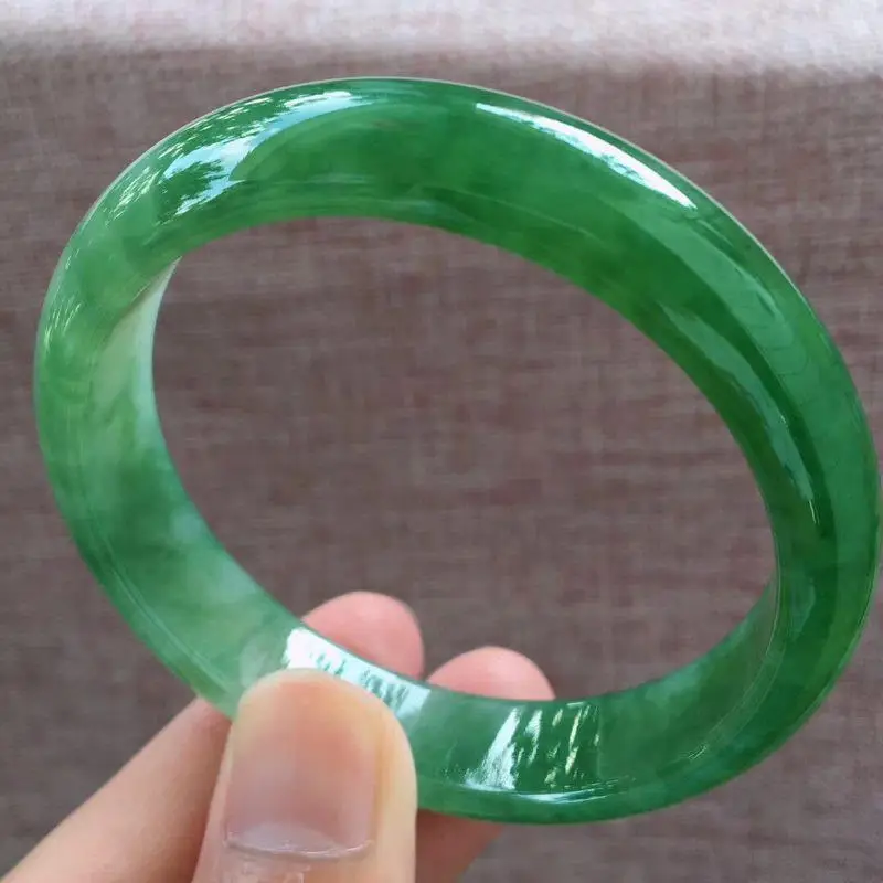 Top Quality Burma Laokeng Jade Bracelet Ice King Emerald Round Bar Full Green Bangles Traditional Chinese Fine Jewelry