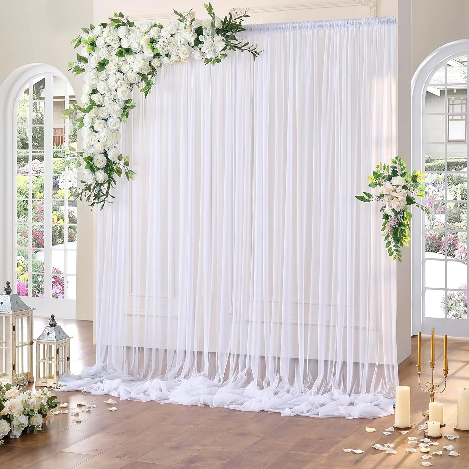 White Chiffon Backdrop Curtain for Wedding Party Home Decor Slight Glimmer Sheer Baby Shower Photography Gauze Drape Backgrounds