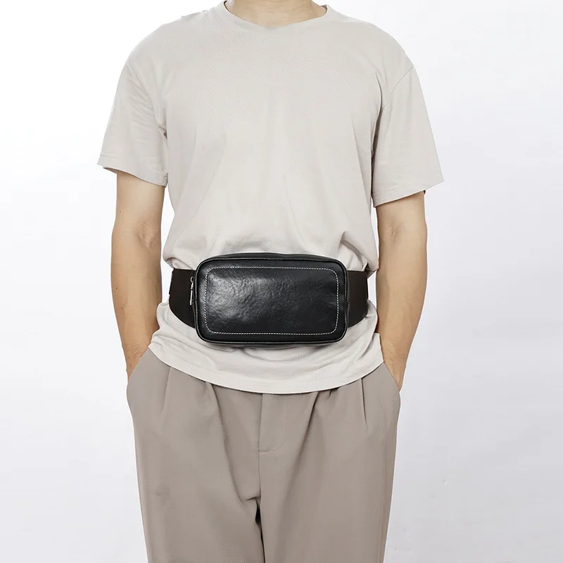 Men's genuine leather high-end simple waist bag, portable chest bag, casual mobile phone storage, commuting crossbody bag
