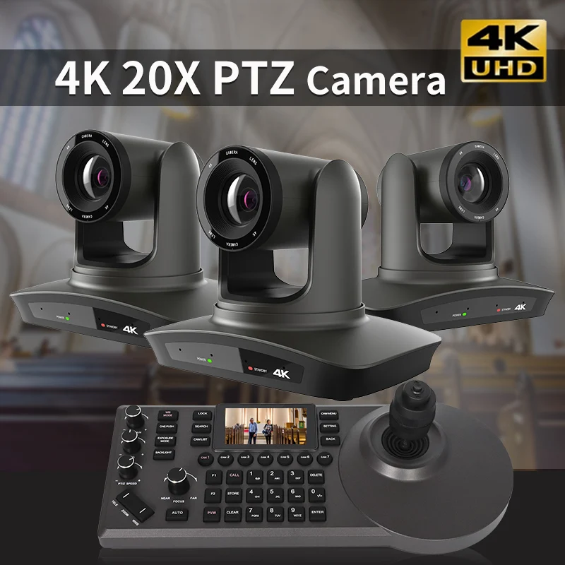 Cámara PTZ 4K con Zoom 20X y Seguimiento por IA, con HDMI, USB, LAN, POE, para Transmisión en Vivo desde Iglesias, Educación en Línea, Compatible con Zoom/Teams/Skype