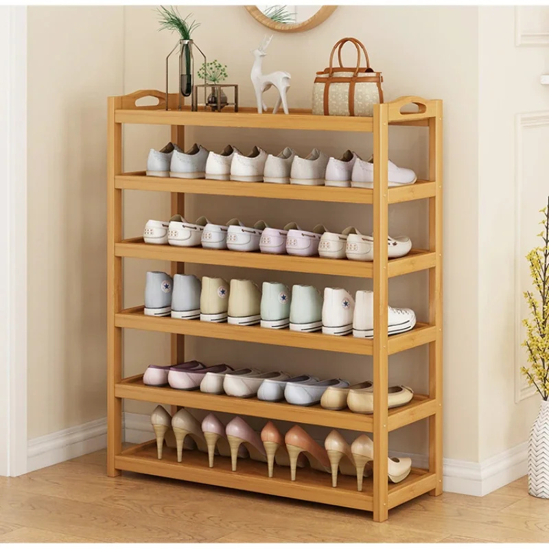 Compact Bamboo Shoe Rack Entryway Shoe Organizer Multi-Tier Wooden Shelf for Small Spaces Narrow Shoe Storage Cabinet