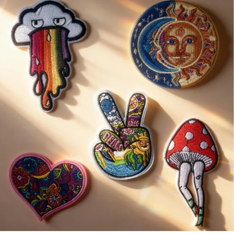 

Любовь Мир V Жест Солнце Луна Гриб Цвет Хип-Хоп Ветер Радуга Ноги Одежда Клейкая Вышивка Ткань Стикер