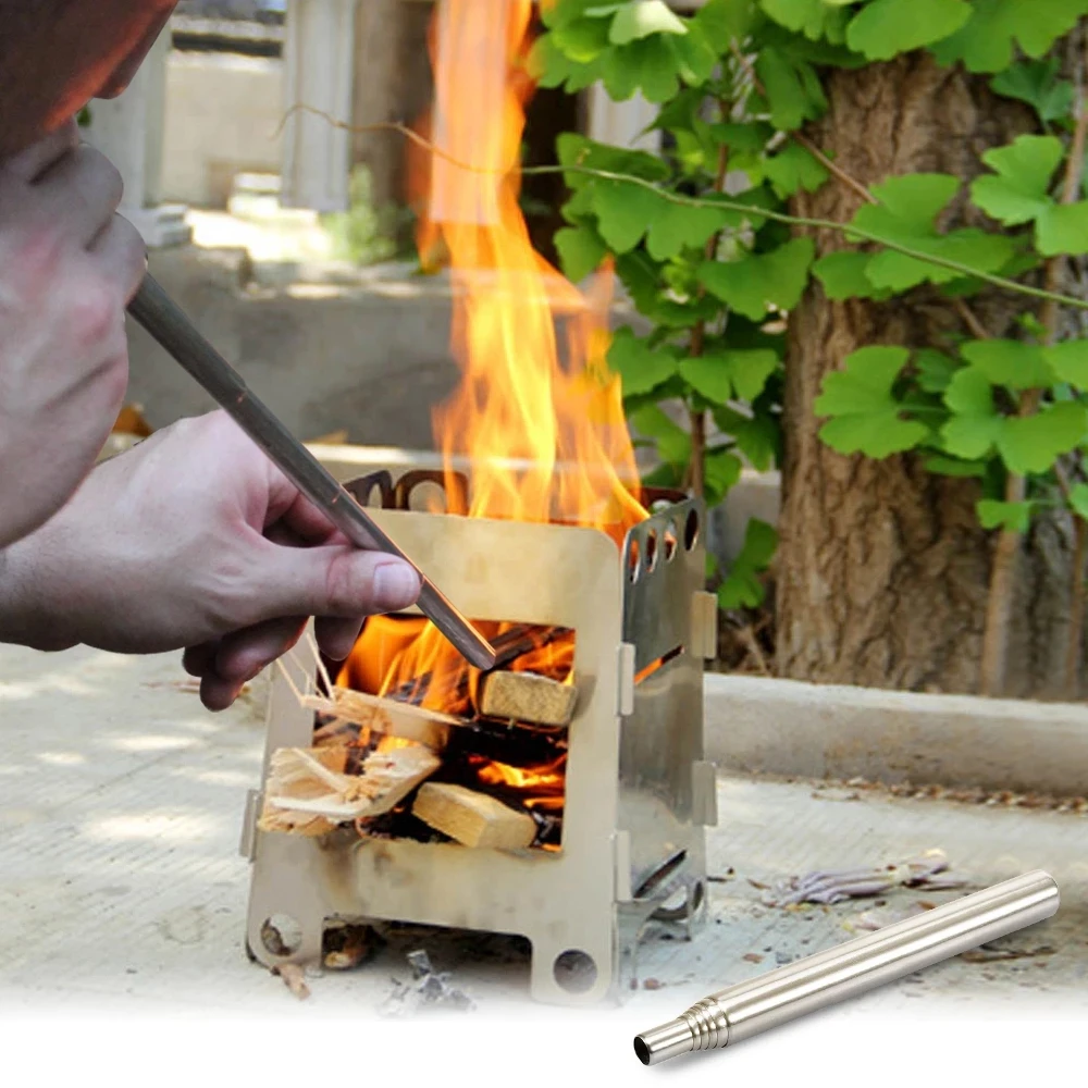 BBQ Outdoor Cooking Blow Fire Tube Portable Camping Fire Pipe Survival Tools Portable Fire Starter Tube Retractable Camping
