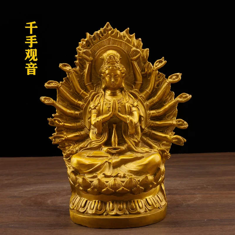 Pure Copper - Statue, Brass Thousand-Hand Bodhisattva With Halo, Guanyin For Home And Temple Worship