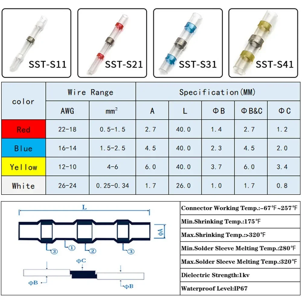 50/100/300/500/800/828PCS Waterproof Crimp Terminals Solder Seal Electrical Wire Cable Splice Heat Shrink Butt Connector Kits