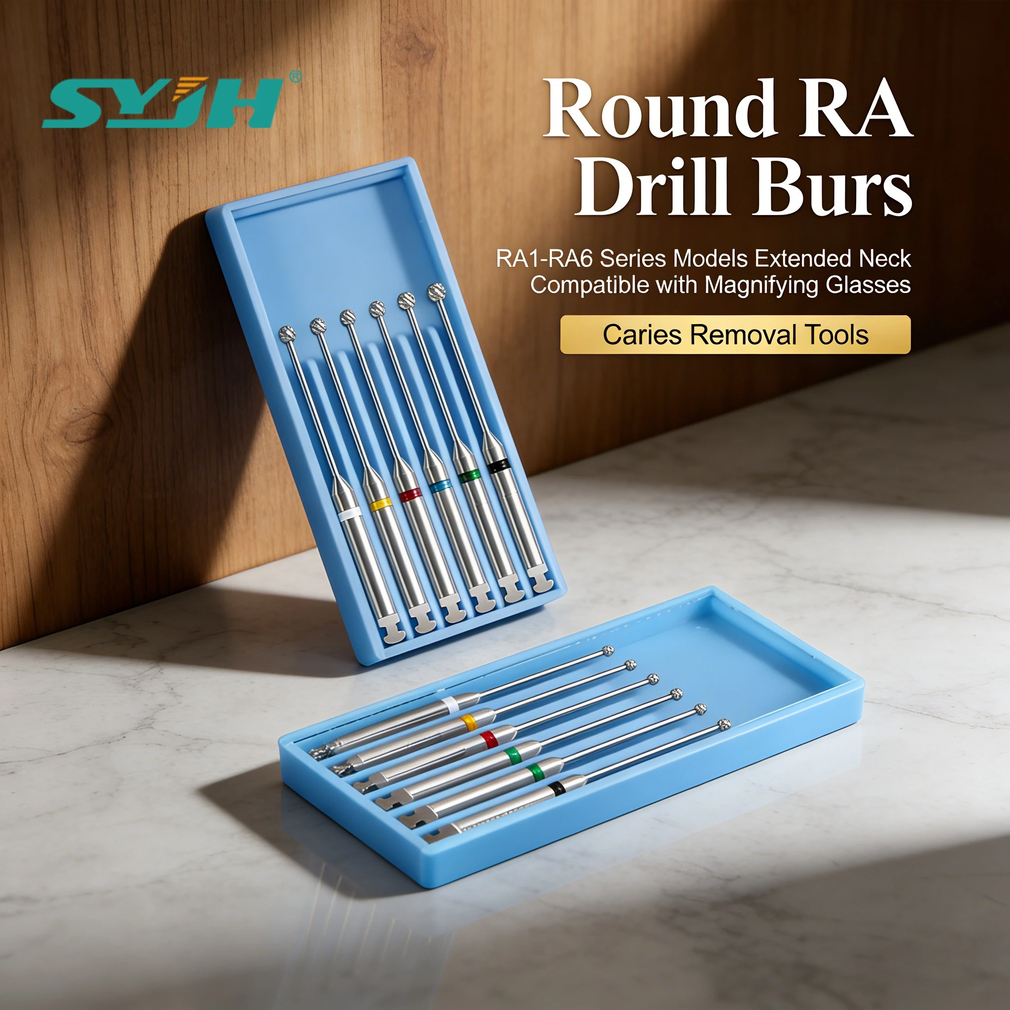 SYJH Dental 18Pcs/36Pcs Round RA High Quality Drill Burs Extended Neck Compatible with Magnifying Glasses RA1-RA6 Series Models