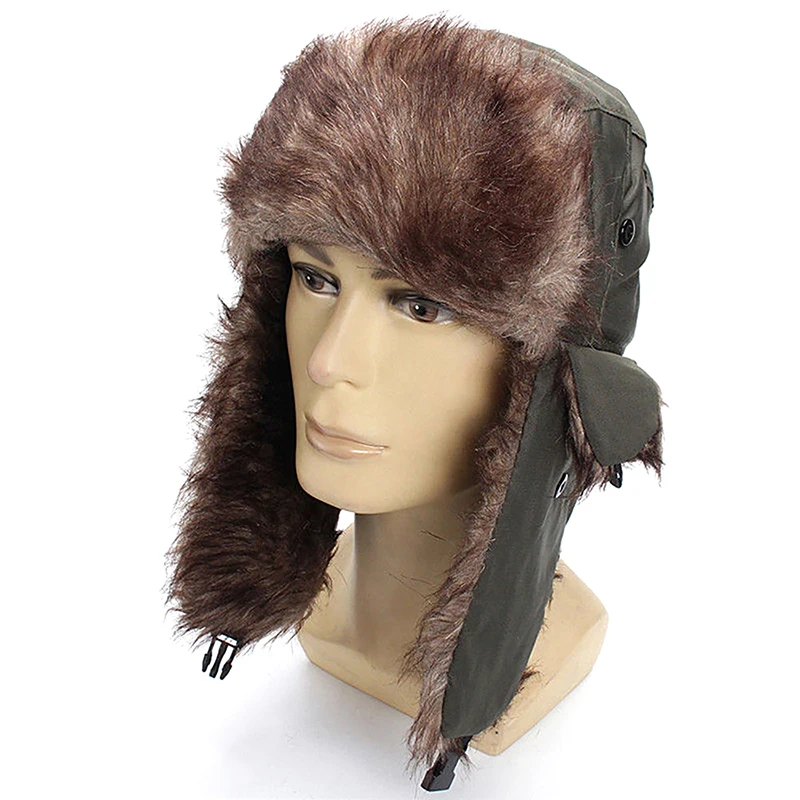 Unisex Winter Warm Beanie Black Earflap Hats Men Trapper Aviator Trooper Thicker Flaps Ski Hat Solid Russian Thermal Bomber Cap