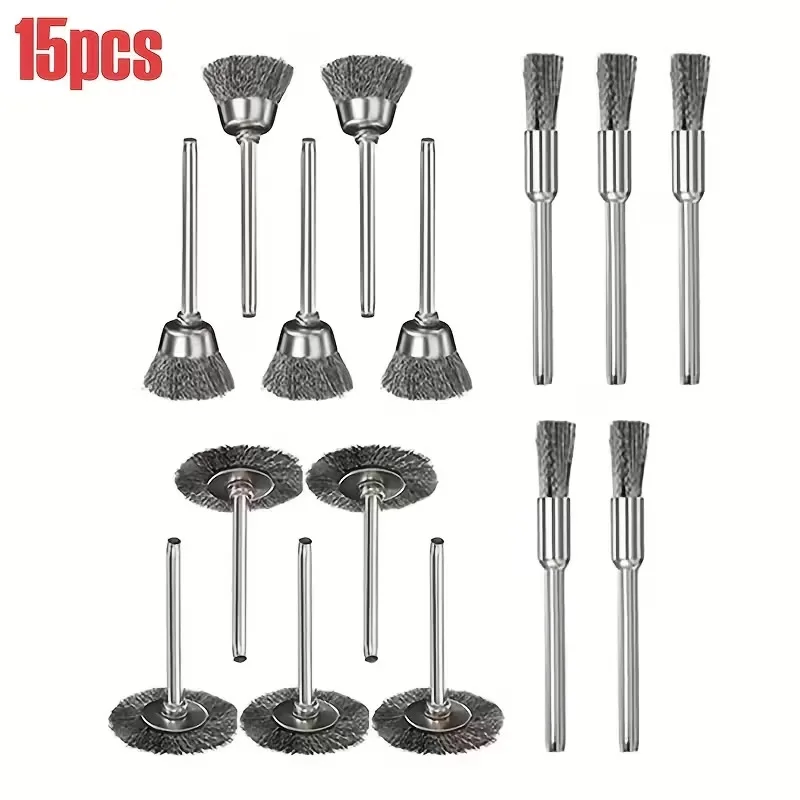 For Rotary Tool Steel Brush Collection - Cup Brushes 16mm x 51mm Wheel Brushes 25mm x 40mm Pen Brushes 10mm x 50mm Total
