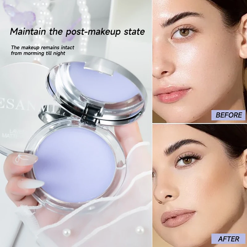 Polvo prensado de lavanda, polvo mate duradero, Control de aceite, cobertura completa, ajuste compacto facial, base de maquillaje en polvo, cosméticos
