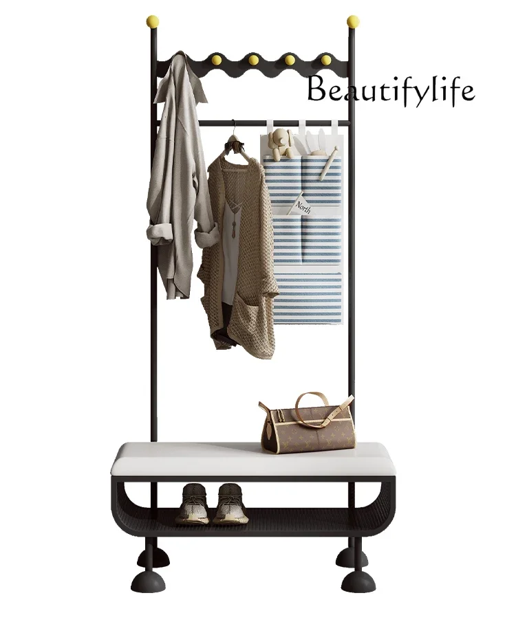 Home hanger, shoe change stool integrated household door simple coat rack