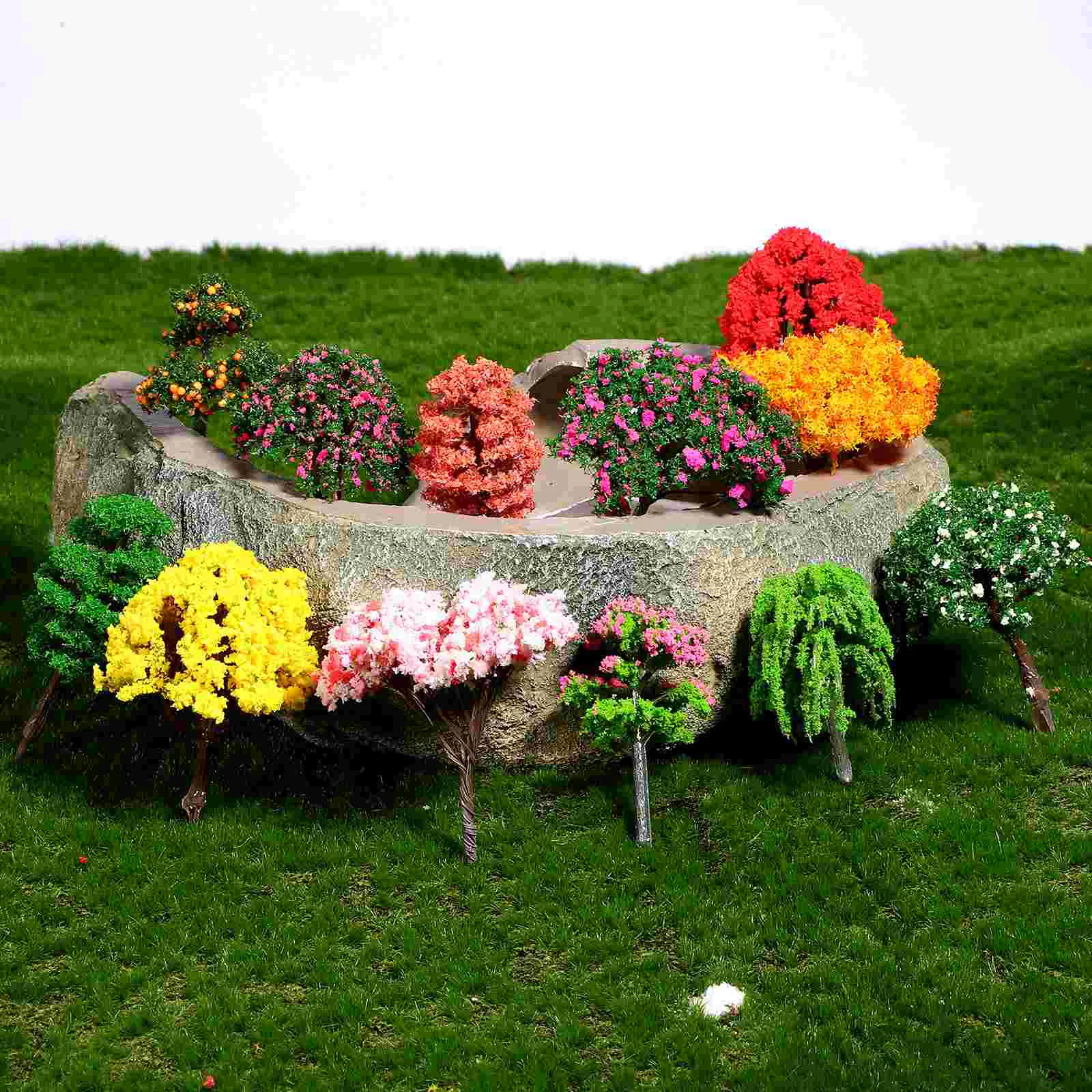 12 Pcs Tree Craft Fake Ornament Miniature Trees Terrarium Decor Outdoor Landscape Model Container for Garden