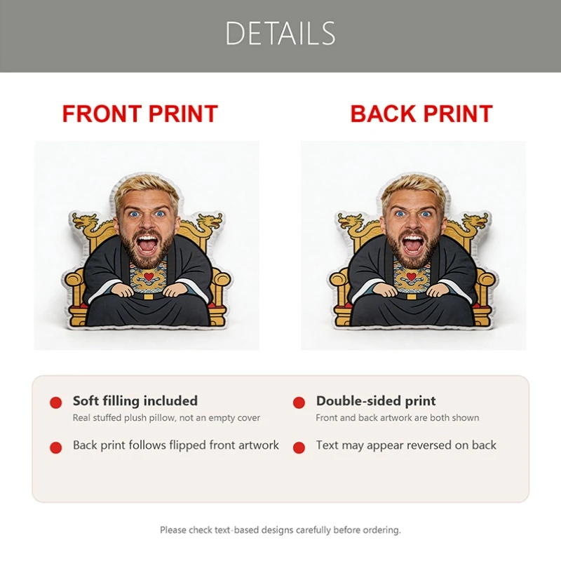 Custom Face Funny King Throne Shaped Pillow, Personalized Photo Decorative Cushion with Dragon Robe, Unique Home Decor Gift for