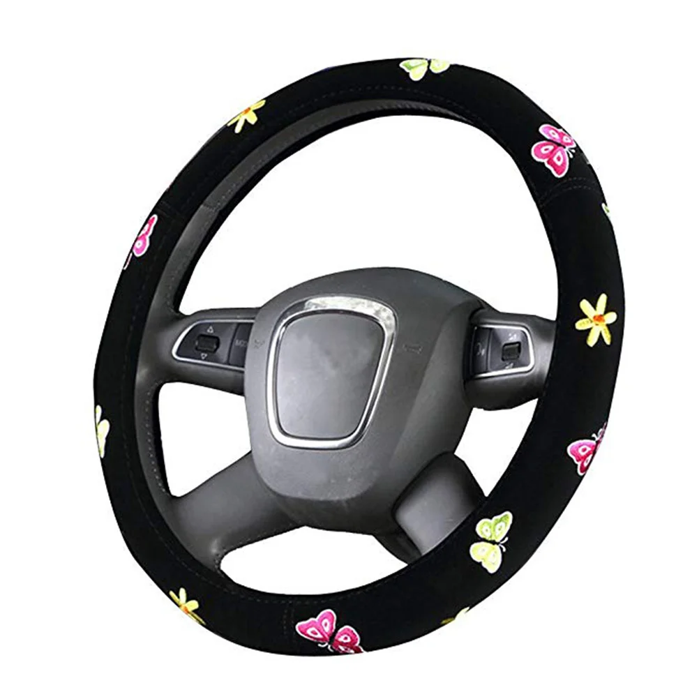 

Women Embroidery Butterfly Car Steering Wheel Cover Comfortable Grip Protects Hands from Hot Cold Scenarios Auto Steering Wheel
