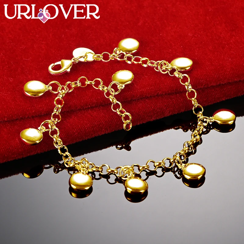 URLOVER 24K Gold Bracelet Small Circular Pendant Bracelets For Woman Fashion Party Wedding Engagement Charm Jewelry Lovers Gift